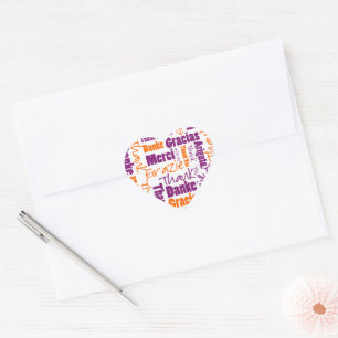 Purple Orange Thank You Multilingual Typography Heart Sticker