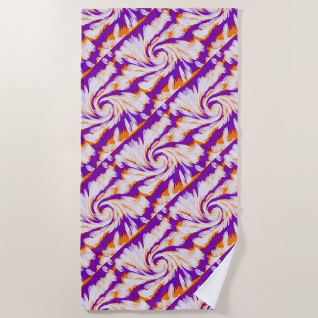 Purple Orange Tie Dye Swirl Beach Towel (Front)