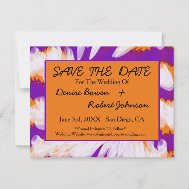 Purple Orange Tie Dye Swirl Save the Date (Front)