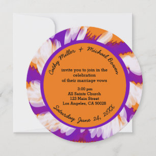Purple Orange Tie Dye Swirl Wedding Invitation