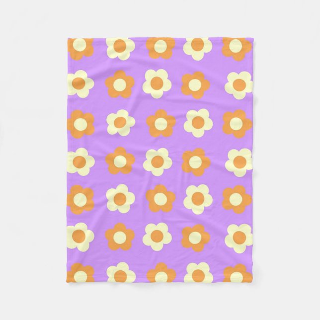 Purple Orange Tropical Floral Botanical Summer Fleece Blanket (Front)