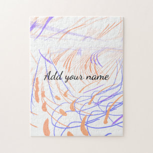 Purple orange watercolor abstract add name text th jigsaw puzzle