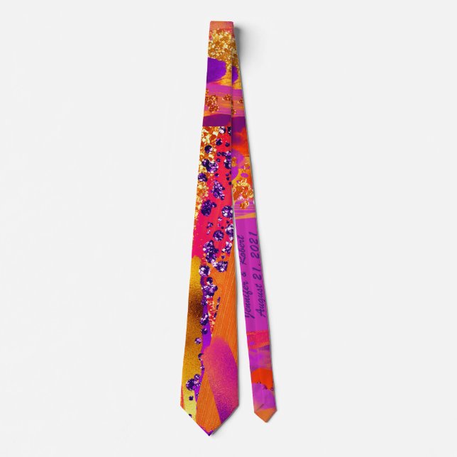 Purple Orange Wedding Date Tie (Front)