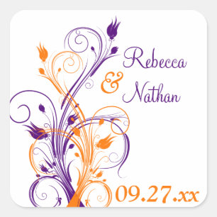Purple Orange White Floral 1.5" Wedding Sticker