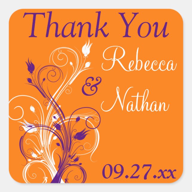 Purple Orange White Floral 1.5" Wedding Sticker 3 (Front)