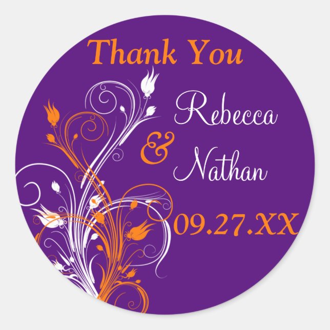 Purple Orange White Floral 1.5" Wedding Sticker 5 (Front)