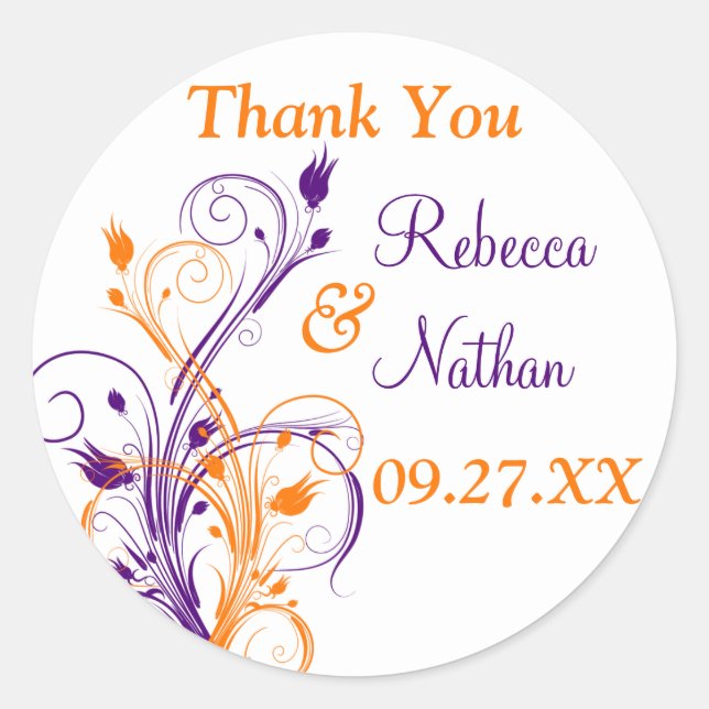 Purple Orange White Floral 1.5" Wedding Sticker 6 (Front)