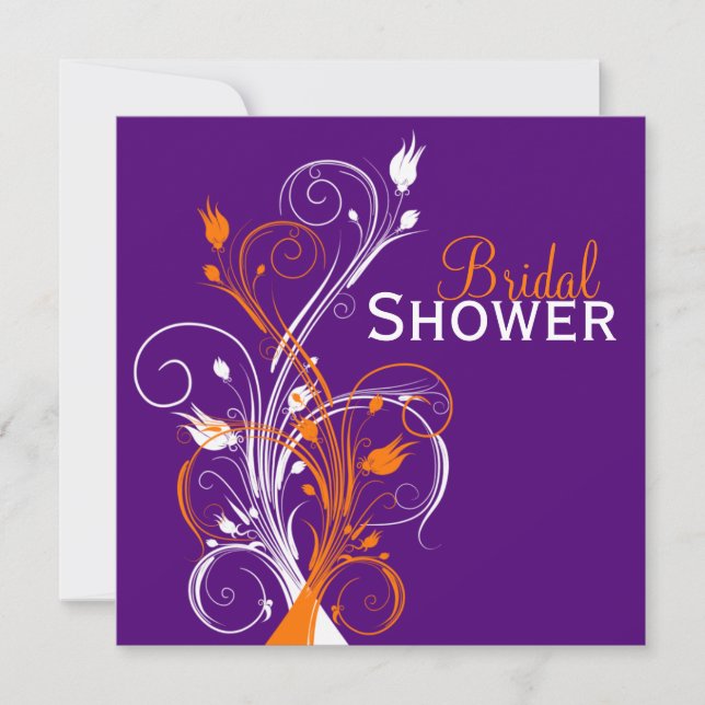 Purple Orange White Floral Bridal Shower Invite (Front)