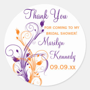 Purple Orange White Floral Bridal Shower Sticker