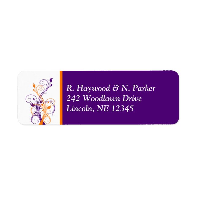 Purple Orange White Floral Return Address Label (Front)