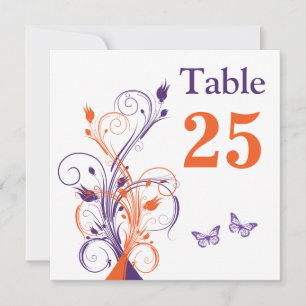 Purple Orange White Floral Sq. Table Number Card