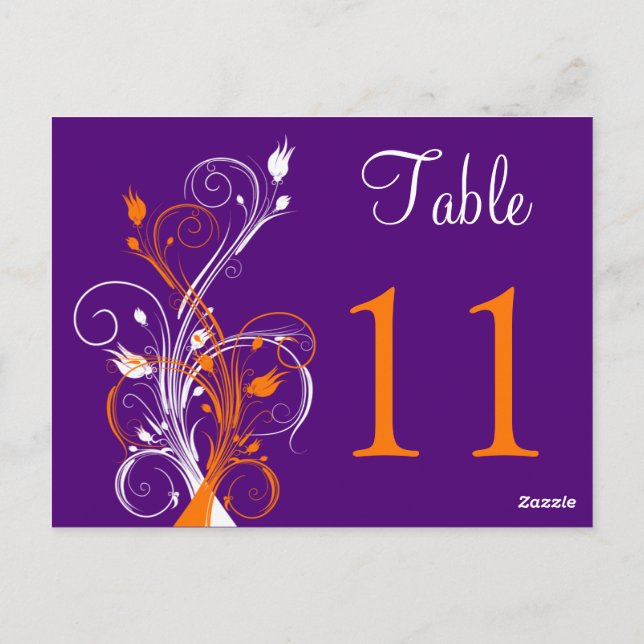 Purple Orange White Floral Table Number Postcard 2 (Back)