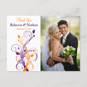Purple Orange White Floral ThankYou Photo Postcard
