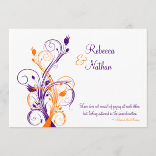 Purple, Orange, White Floral Wedding Invitation