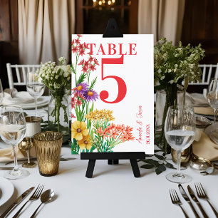 Purple Orange Wildflowers Wedding Table Number