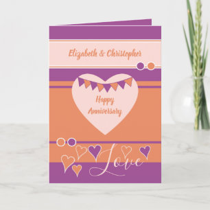 Purple orange with hearts and bunting anniversary card