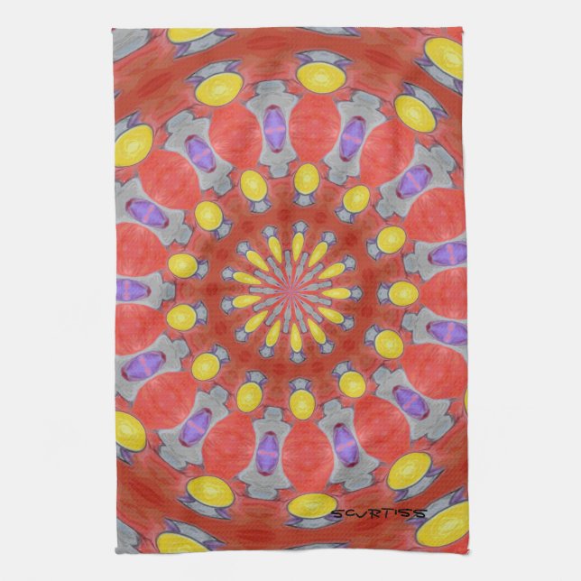 Purple Orange Yellow Abstract Pattern Kitchen Towe Tea Towel (Vertical)