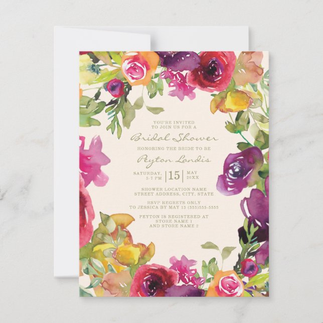 Purple Orange Yellow Floral Bridal Shower Invitation (Front)