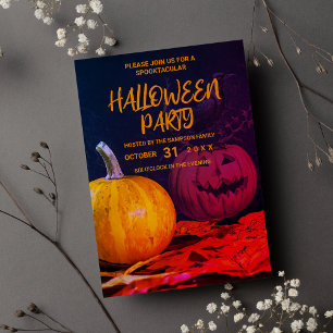 Purple orange yellow halloween pumpkin invitation
