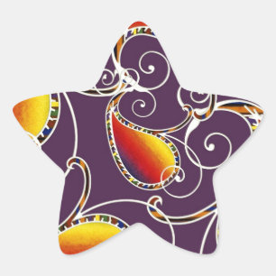 Purple orange yellow paisley pattern star sticker
