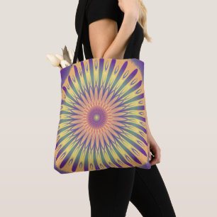 Purple Orange Yellow Psychedelic Mandala Tote Bag
