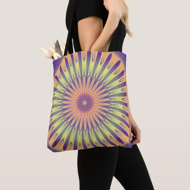 Purple Orange Yellow Psychedelic Mandala Tote Bag (Close Up)