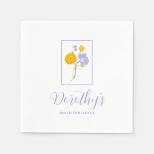Purple Orange Yellow Wildflowers 100th Birthday Napkin