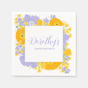Purple Orange Yellow Wildflowers 100th Birthday Napkin