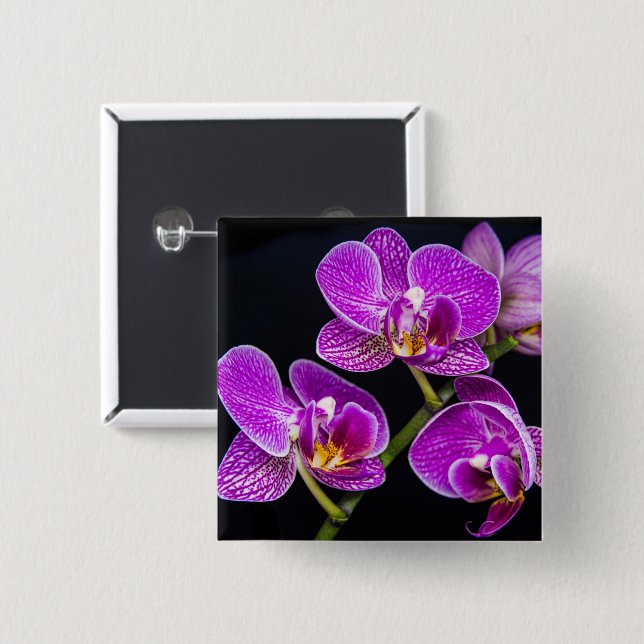 Purple orchid 15 cm square badge (Front & Back)