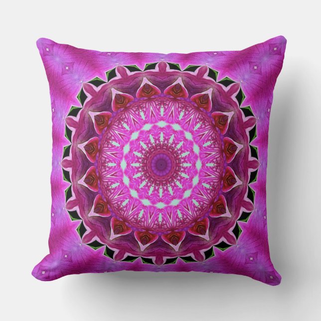 Purple Orchid Abstract Mandala No 1 Throw PIllow (Front)