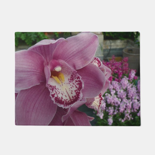 Purple Orchid and Garden Colourful Floral Doormat (Front)