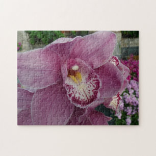 Purple Orchid and Garden Colourful Floral Jigsaw Puzzle