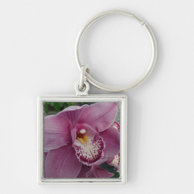 Purple Orchid and Garden Colourful Floral Key Ring (Front)