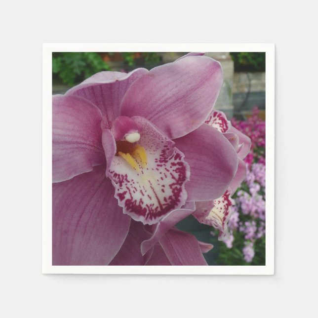 Purple Orchid and Garden Colourful Floral Napkin (Front)