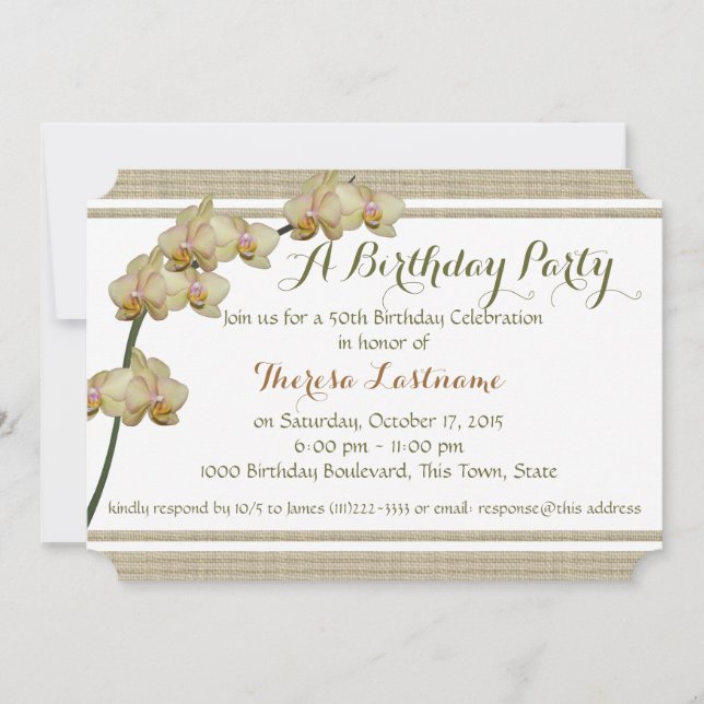 Purple Orchid and Stripes Birthday Invitation (Front)