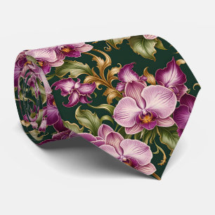 Purple Orchid Artistic Floral Botanical Flowers Tie