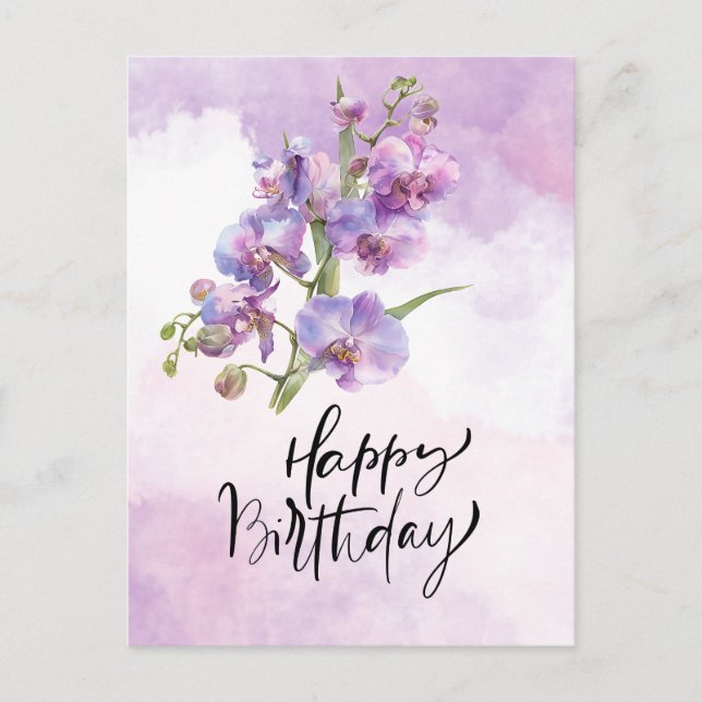Purple Orchid Birthday Card – Elegant Watercolor  (Front)