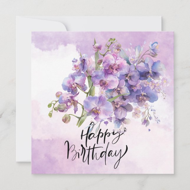 Purple Orchid Birthday Card – Elegant Watercolor  (Front)