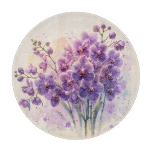 Purple Orchid Bouquet Watercolor Cutting Board