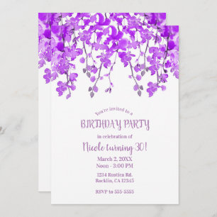 Purple Orchid Branches Floral Birthday Party Invitation