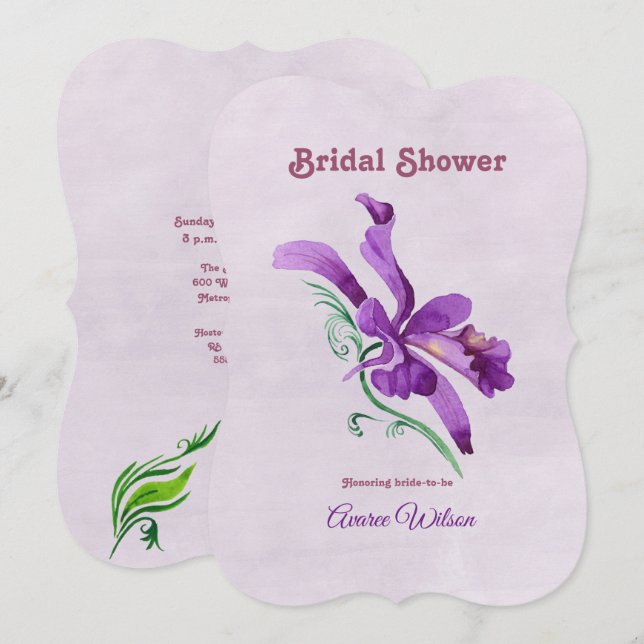  Purple Orchid Bridal  Shower Invitation (Front/Back)