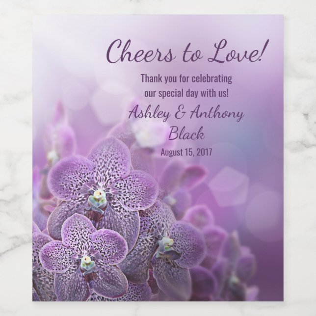 Purple Orchid Cheers to Love Wedding Wine Label (Single Label)