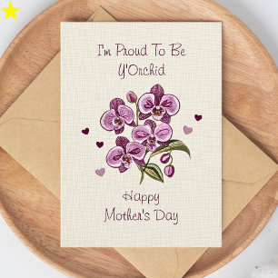 Purple Orchid Embroidery Typography Mother's Day Card