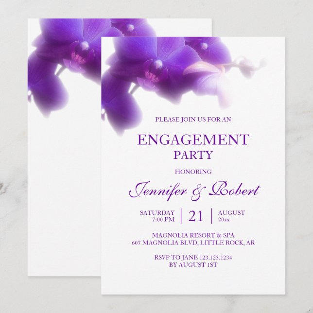 Purple Orchid Engagement Invitation (Front/Back)