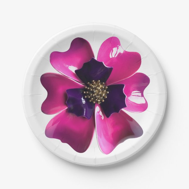 Purple Orchid Exotic Flower Summer Garden Wedding Paper Plate (Front)