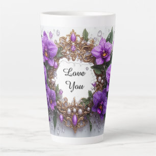 Purple Orchid Floral Frame Latte Mug
