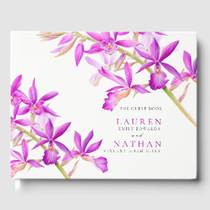 Purple orchid floral watercolor botanical wedding  guest book