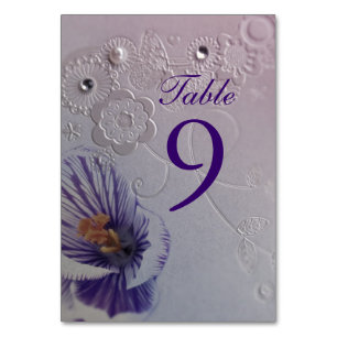 purple orchid floral wedding table number