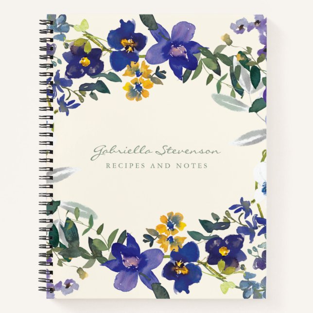 Purple Orchid Floral Wreath Personalised Recipe Notebook (Front)