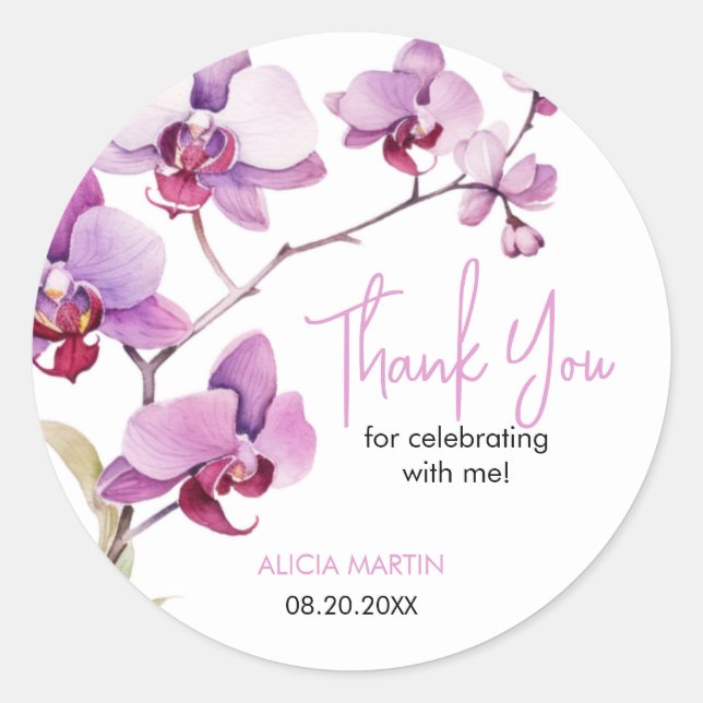Purple Orchid Flower Blossom 30th Birthday Classic Round Sticker (Front)